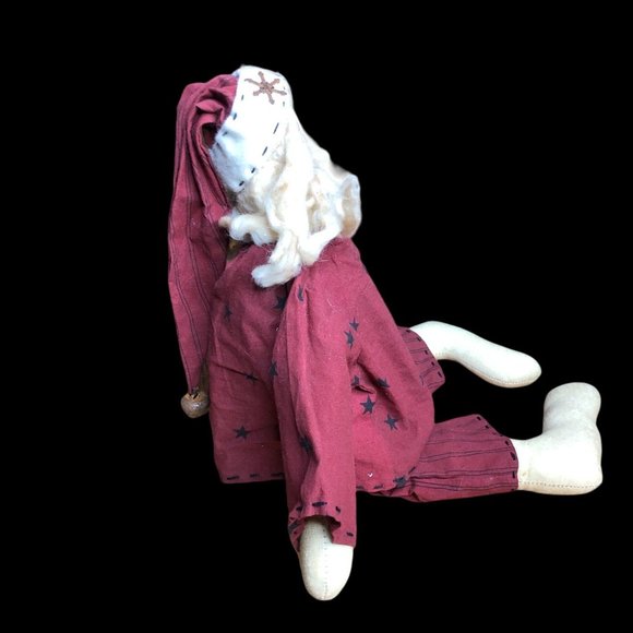 Honey and Me Sitting Primitive Santa in Pajamas Long Beard Bells Christmas Decor - Picture 8 of 15